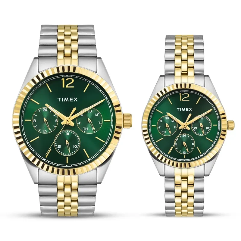 Timex Trendline Green Dial Two-Tone Couple Watch | TW00PR347
