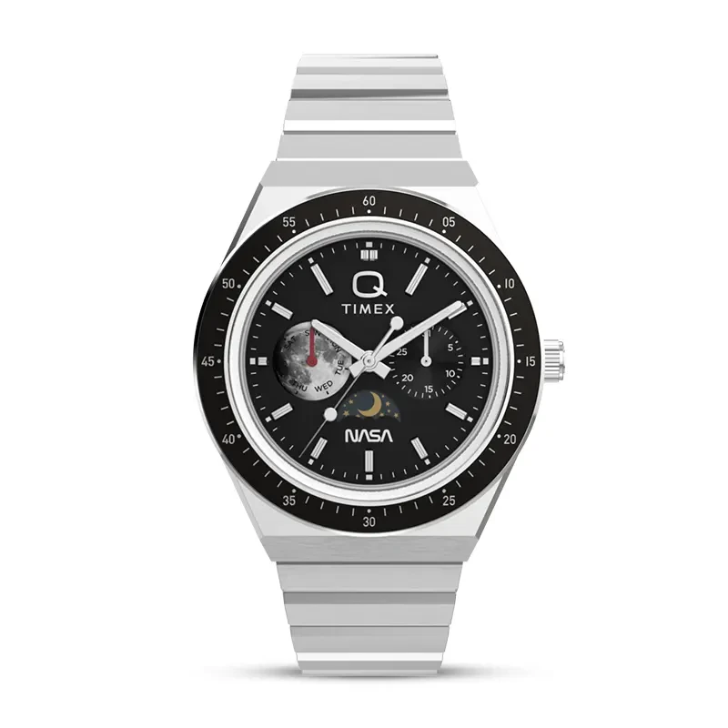 Q Timex NASA 40mm Multifunction Moonphase Black Dial Men's Watch | TW2Y56700