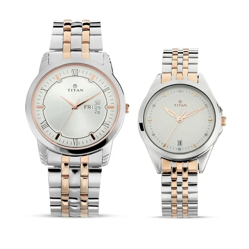 Titan Bandhan Silver Dial Two-Tone Couple Watch | 17742565KM01