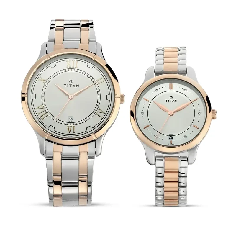 Titan Bandhan Date Silver Dial Two-Tone Couple Watch | 17752481KM01