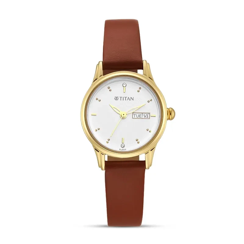 Titan Lagan 2656YL01 Day and Date White Dial Leather Strap Ladies Watch