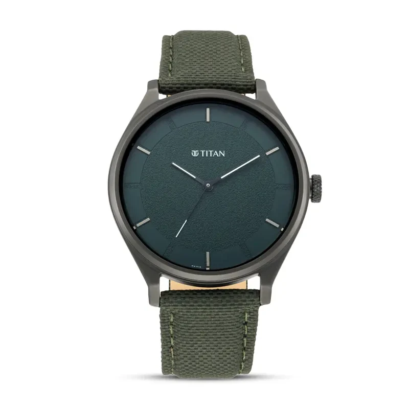 Titan Workwear Minimalist Green Dial Leather Men's Watch | 1802NL02