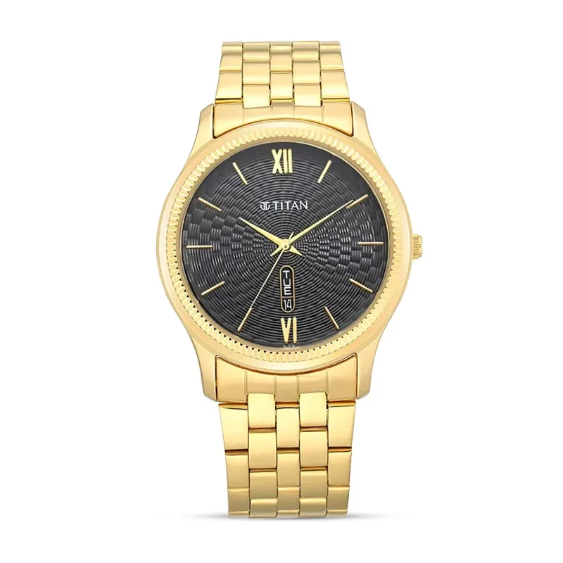 Titan 1824YM01 Karishma Black Dial Gold-Tone Men's Watch