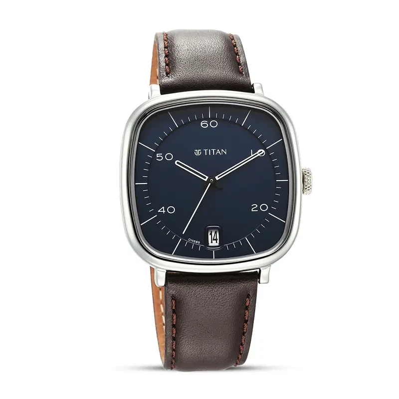 Titan Neo Curve Blue Dial Brown Leather Strap Men's Watch | 1885SL03