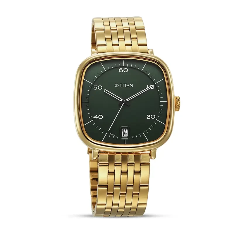 Titan Neo Curve Green Dial Gold-Tone Men's Watch | 1885YM02