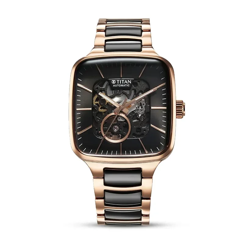 Titan Ceramic Fusion Skeleton Black Dial Automatic Men's Watch | 90175KD03