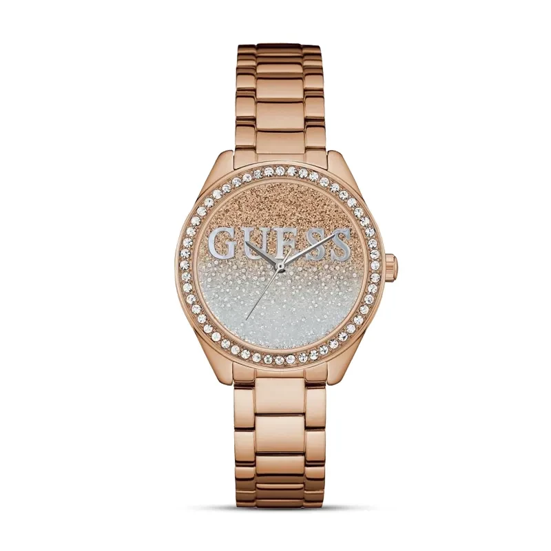 Guess Rose and Silver Glitter Dial Ladies Watch | W0987L3