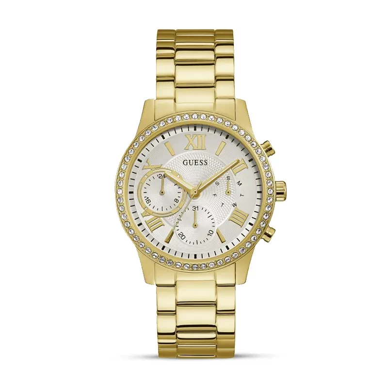 Guess Solar Crystal Silver Dial Ladies Watch | W1069L2