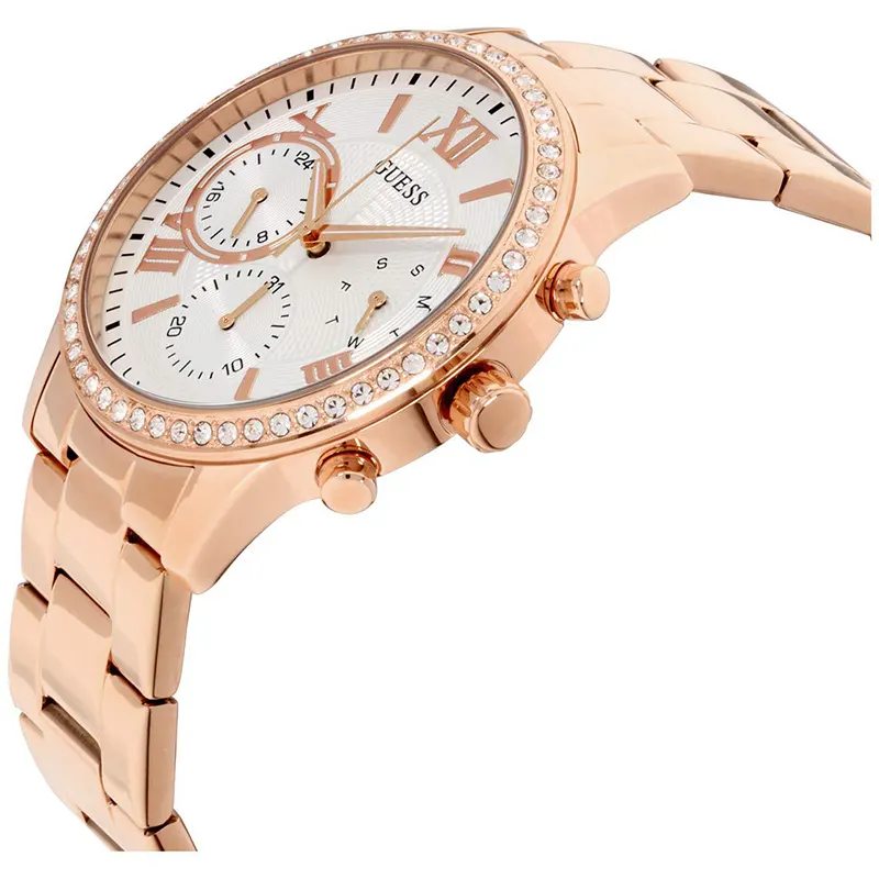 Rose Gold W1069l3 Guess Solar Crystal Silver Dial Ladies Fashion