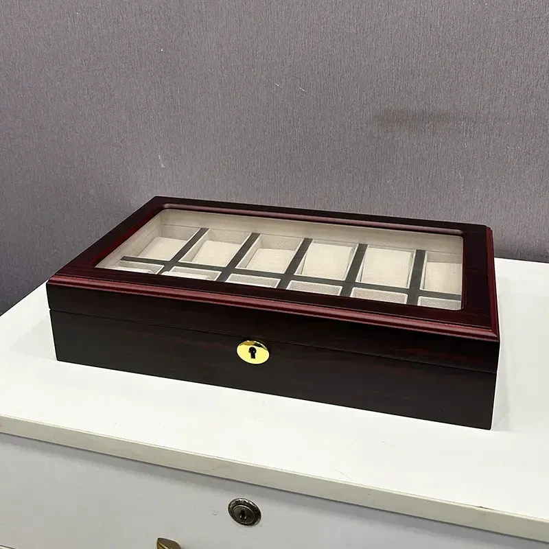 12 Slot Wooden Watch Organizer Box & Gift Case With Lock