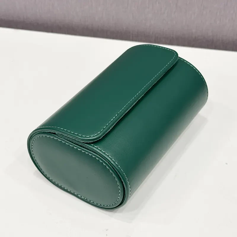 2 Slot Premium High-Quality Green Leather Travel Watch Box