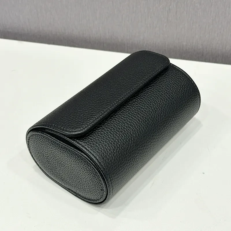 2 Slot Premium High Quality Black Leather Travel Watch Box