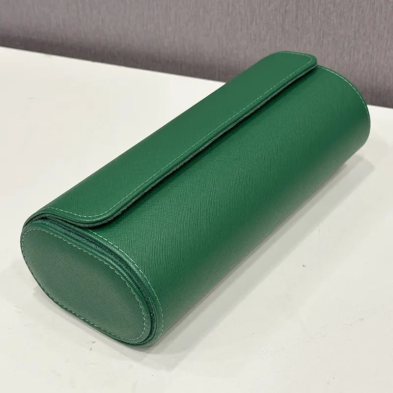 3 Slot Premium High-Quality Green Leather Travel Watch Box