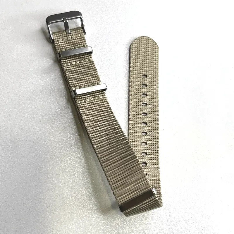 22mm NATO Watch Strap – Beige Nylon with Stainless Steel Buckle