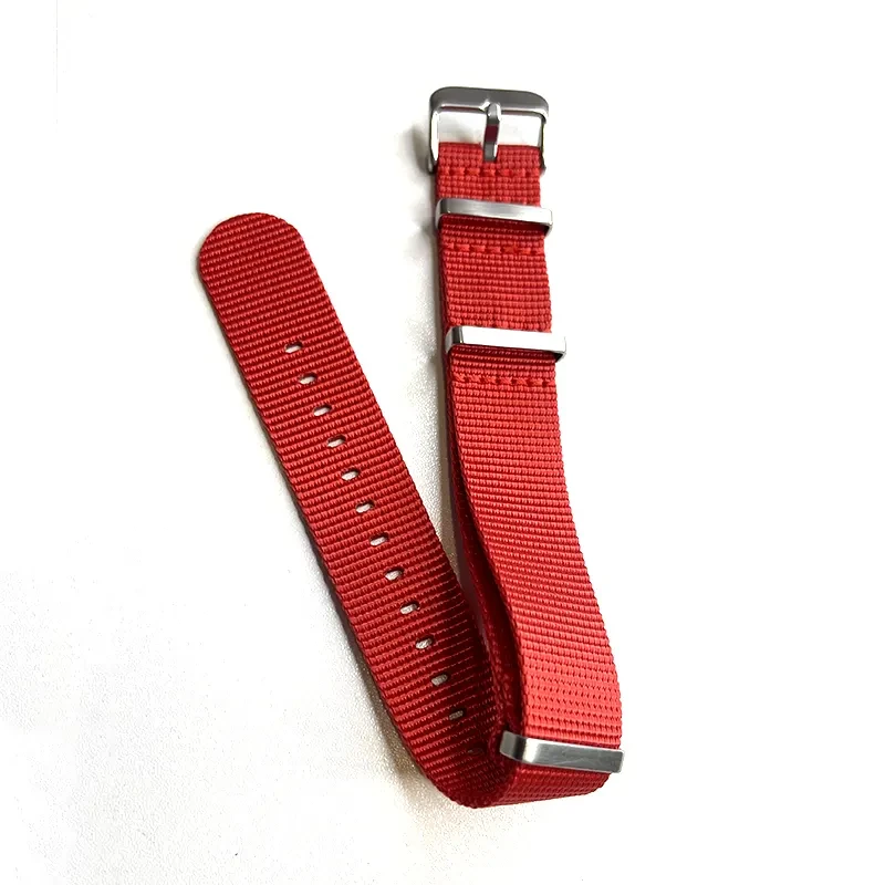 22mm Red Nylon NATO Strap with Stainless Steel Buckle