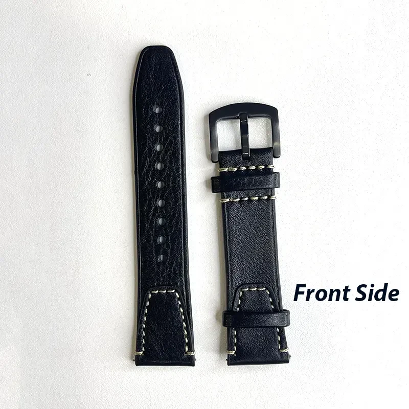 Vintage Black Genuine Leather Watch Strap – 22mm