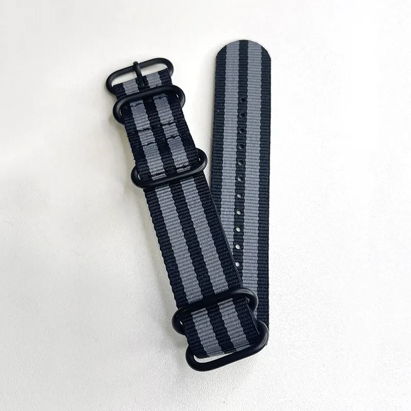 Bond-Style NATO Watch Strap – Black & Grey Nylon | 24mm