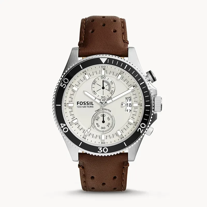 Fossil Wakefield Chronograph Eggshell Dial Brown Leather Men’s Watch | CH2943