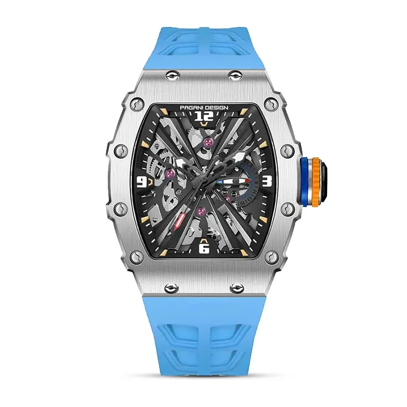 Pagani Design PD-1738 Black Skeleton Dial With Blue Silicone Men's Watch
