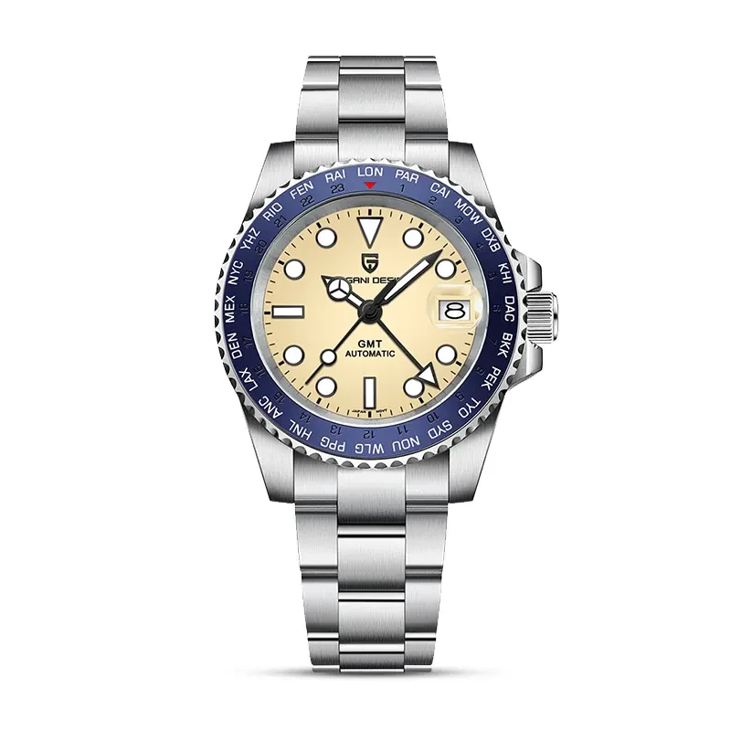 Pagani Design PD-1758 GMT Automatic Cream Dial Silver-tone Men's Watch