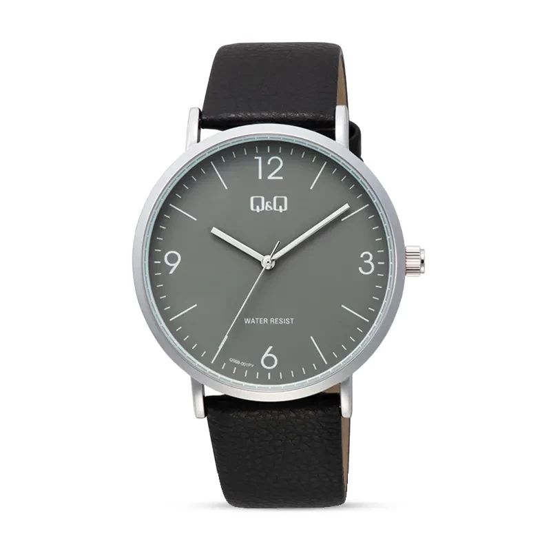 Q&Q Q56B-001PY Grey Dial Leather Strap Men's Watch