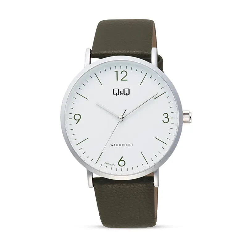 Q&Q Q56B-003PY White Dial Leather Strap Men's Watch