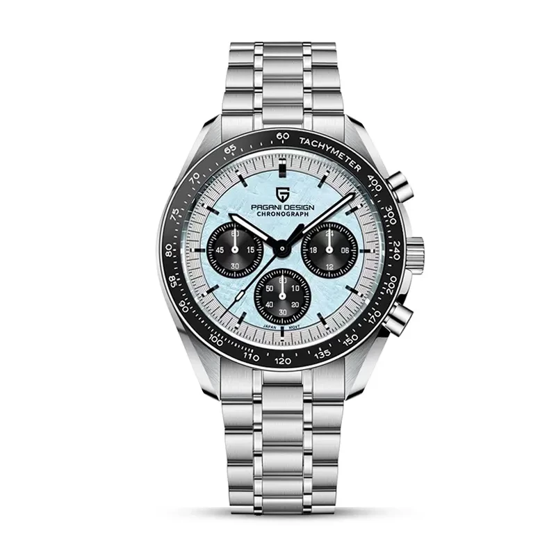 Pagani Design 1701 Orologio Uomo Cronografo, Movimento Al Quarzo Giapponese VK63, Quadrante Nero Con Luna, Cassa In Acciaio 40mm, Impermeabile 100m, Cinturino In Nylon E Acciaio