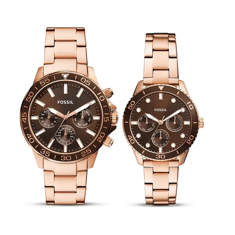 Fossil His and Hers Bannon Rose Gold-tone Brown Dial Watch Box Set | BQ2827SET