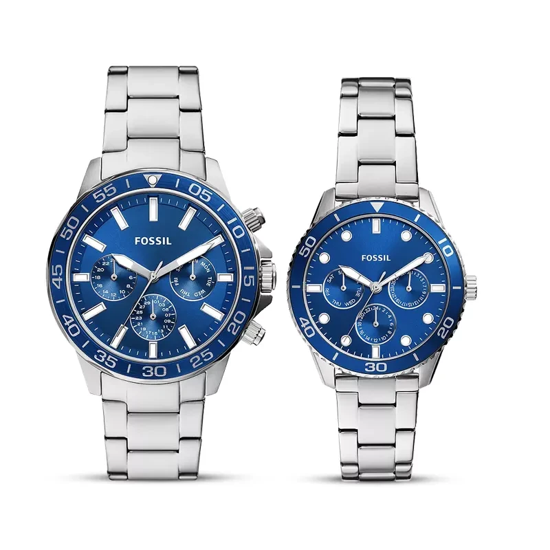 Fossil His and Hers Bannon Multifunction Blue Dial Watch Box Set | BQ2828SET