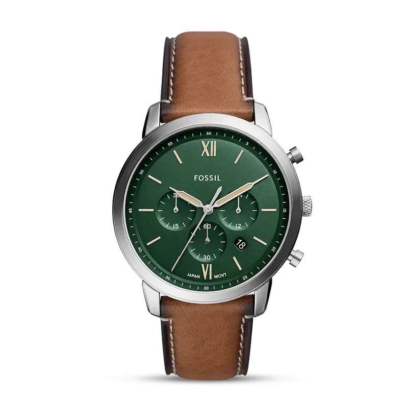 Fossil Orologio Automatico Uomo Heritage ME3262 - Cassa 43mm, Quadrante Scheletro Verde, Bracciale Acciaio Inox